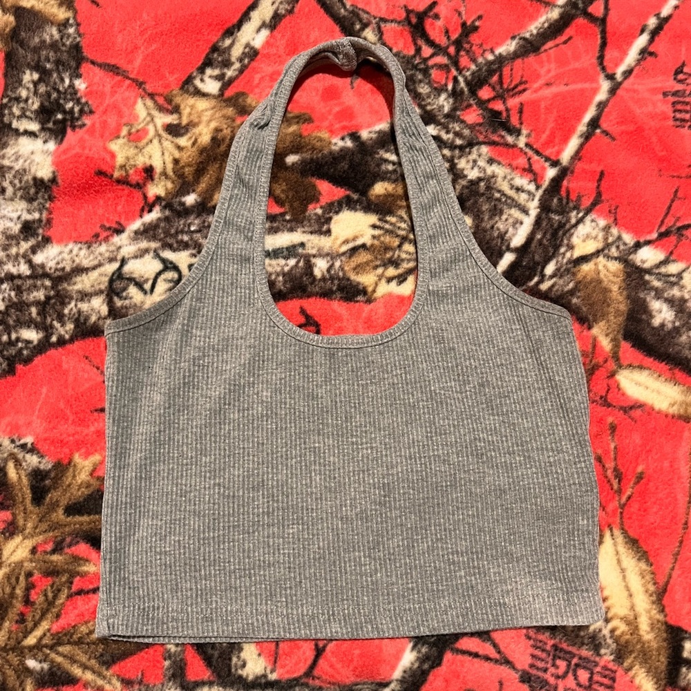 Dazy Grey Ribbed Halter Top - Size Medium